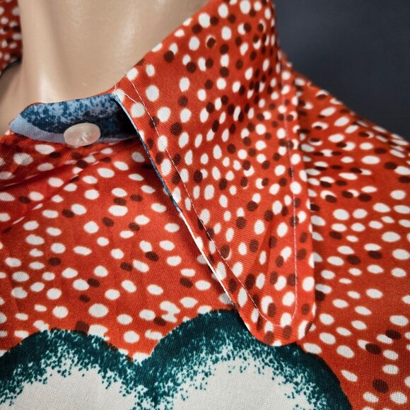 Vintage 70s Landscape Trees Novelty Print Button Up Shirt Dagger Collar Size M - Picture 3 of 11